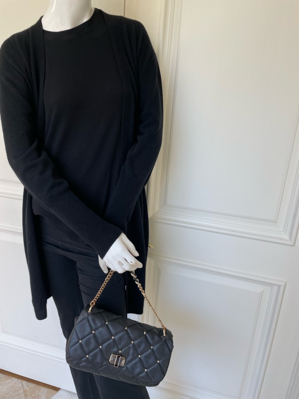 Badgley Mischka Black Quilted Chain Shoulder Bag Studded Flap Purse